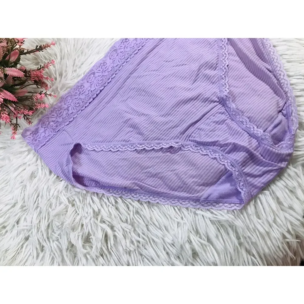 Women Vanity Fair 8/XL Purple Silky Smooth Flattering Lace Hi Cut Panties #13280